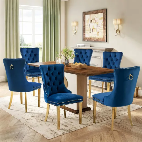 Vista 99 de Juego de 2 sillas de comedor de terciopelo con patas de madera, color beige Mid Century Modern Dining Chairs,Upholstered Chairs with Nailhead