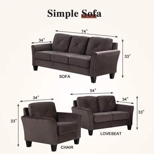Vista 2 de Juego de sofá modular de 3 piezas, moderno sofá tapizado de microfibra de 3 asientos con sofá biplaza y silla para sala de estar