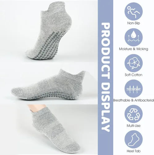 Vista 2 de AURUZA Calcetines de agarre para mujeres y hombres, calcetines de agarre de pilates, calcetines de yoga antideslizantes con agarres para barre