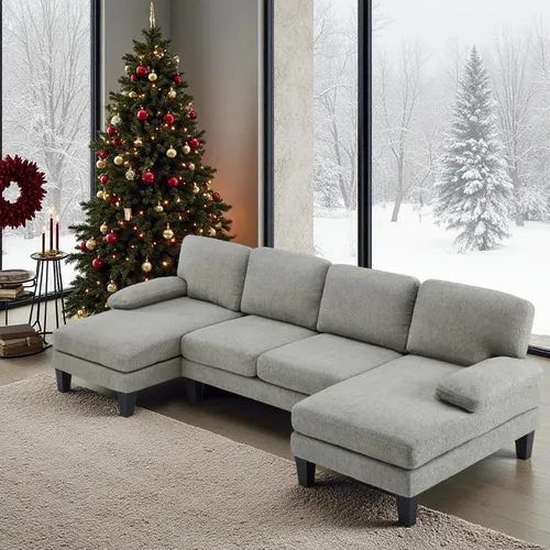 Vista 10 de VINGLI Sofá seccional en forma de U de 110' con dos chaise, sofá pequeño asequible con 4 asientos, sofás cómodos de tela chenille para sala