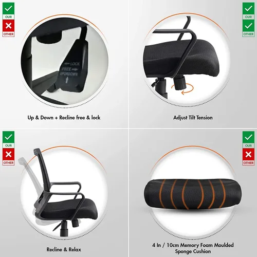 Vista 3 de Silla de oficina Silla de escritorio ergonómica, silla de computadora de malla, soporte lumbar, silla de oficina ejecutiva moderna, sillas