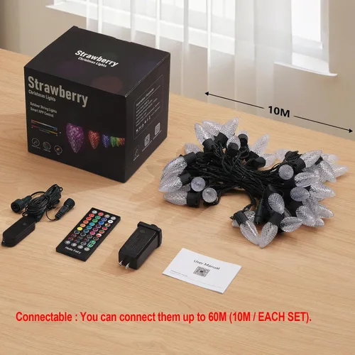 Vista 6 de Luces de Navidad para exteriores C9 de 33 pies, 50 LED, control remoto con aplicación inteligente, luces RGB enchufables, luces de Navidad