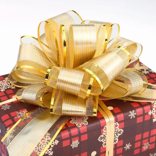 Vista 4 de GWHOLE 30 piezas de lazos grandes para envolver regalos, lazos de cinta dorada de 5" para envolver regalos, decoración de boda y festividades