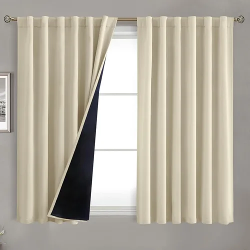 Vista 42 de BGment Cortinas 100% opacas beige de 63 pulgadas de largo con forro aislante térmico, bolsillo para varilla y lengüeta trasera de doble capa