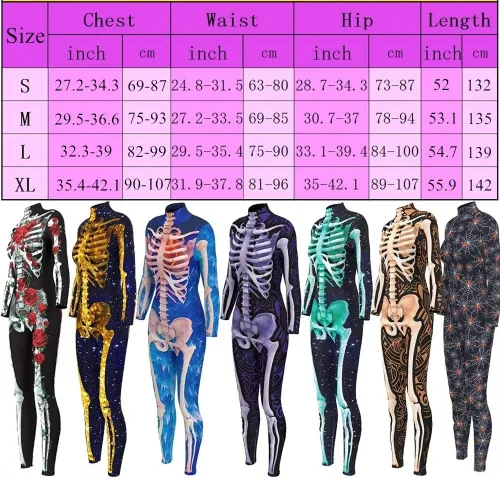 Vista 5 de Honeystore - Disfraz de esqueleto para mujer o Navidad, traje, traje, trajes ajustados 3D