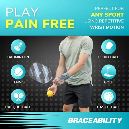 Vista 5 de BraceAbility Muñequera para hombres y mujeres – Muñequera de tenis y pickleball, alivio de lesiones deportivas, recuperación de muñeca esguince