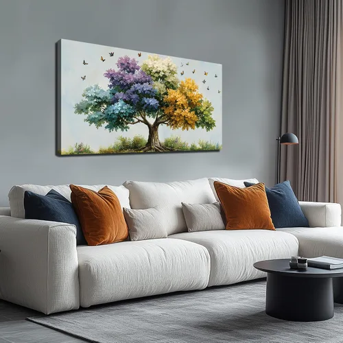 Vista 11 de Kepgonegu Arte de pared de árbol de la vida grande para sala de estar, paisaje, impresiones en lienzo coloridas de mariposas para dormitorio