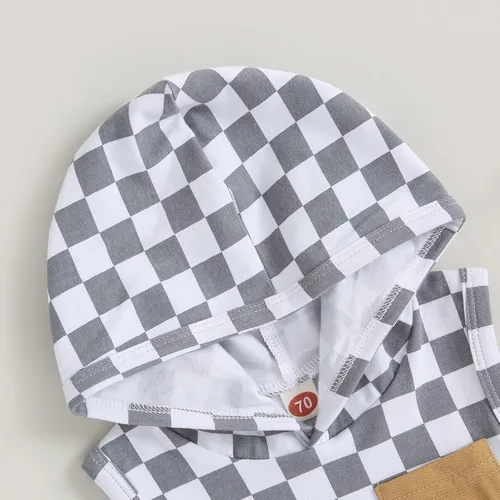 Vista 3 de Conjunto de ropa de verano para bebé, sin mangas, con capucha y pantalones cortos casuales