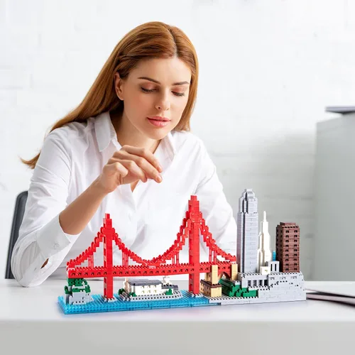 Vista 7 de Golden Gate Bridge - Juego de microbloques de construcción de San Francisco, modelo de arquitectura de la ciudad de San Francisco, exhibición