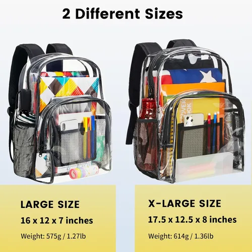 Vista 2 de Vorspack Mochila transparente resistente - Mochila transparente de PVC grande para libros para trabajo universitario
