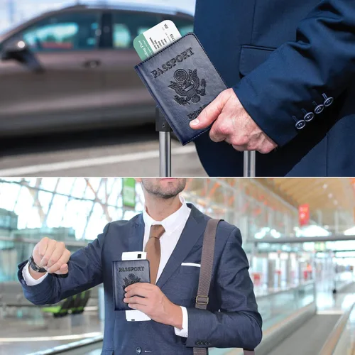 Vista 5 de Combo de tarjetero para pasaporte y vacuna, soporte para pasaporte con ranura para tarjeta de vacuna, cartera para pasaporte, funda para pasaporte
