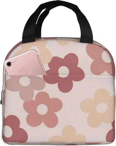 Vista 13 de Lonchera Kawaii con diseño de margaritas azules para mujeres y hombres, bonita lonchera aislada con bolsillo frontal para el trabajo, picnic y viajes