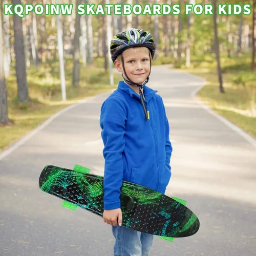 Vista 5 de Patinetas, Monopatín Completo de 56 cm, Mini Cruiser para Niños, Niñas, Adolescentes Principiantes con Ruedas de Luces Intermitentes Coloridas