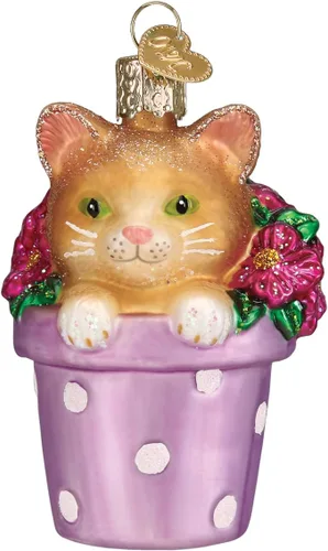 Vista 21 de Old World Christmas - Adorno de gato calico de vidrio soplado para árbol de Navidad, decoración festiva hecha a mano, colección de gatos
