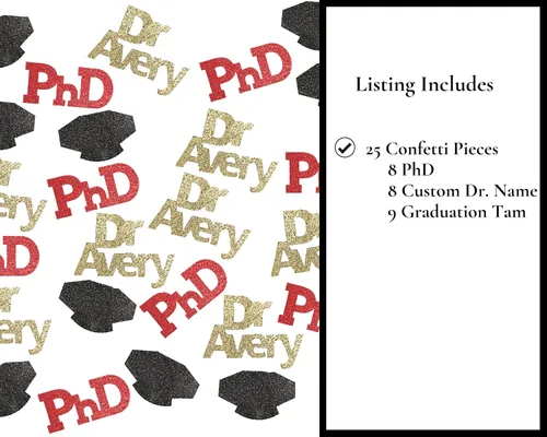 Vista 2 de Confeti de graduación de doctorado para mí, marido o esposa, decoraciones de graduación de doctorado en filosofía, paquete de 25 piezas de confeti