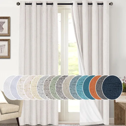 Vista 143 de Cortinas con textura de lino 100% opacas de 64 pulgadas de largo, juego de 2 paneles de cortinas de lino opacas con forro aislante térmico que Arena