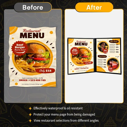 Vista 4 de Fundas de menú de 8.5 x 11 pulgadas Paquete de 30 fundas transparentes para menú de recetas de restaurante para cocina, bebida, vino, cubiertas