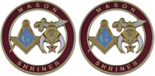 Vista 2 de Mason Shriner - Emblema masónico para automóvil, color borgoña y oro, 3 pulgadas de diámetro