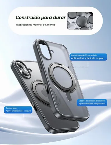 Vista 6 de MAGIC JOHN Soporte Magnético Invisible Giratorio 360° para Funda de iPhone 17 [Botón de Control de Cámara] [Compatible con MagSafe] 16 pies Shockof