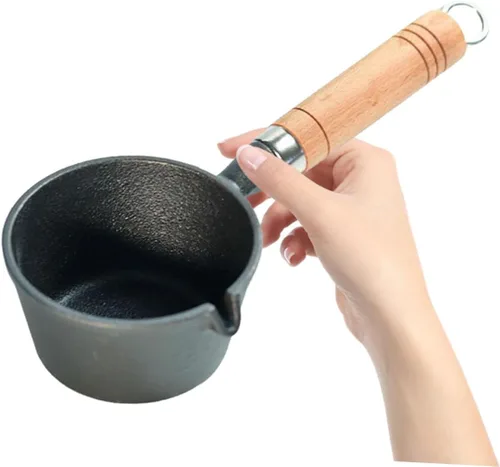 Vista 4 de Mini sartén de hierro fundido multifuncional olla de aceite caliente huevo freír panqueques ligero fácil de almacenar
