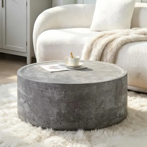 Vista 14 de Mesa de centro redonda de 39 pulgadas, patrón de imitación de mármol para sala de estar, pequeñas y modernas mesas de café bajas de piedra, centro