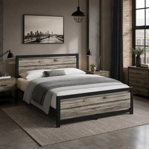Vista 10 de Catrimown - Bases de cama individuales con cabecero, base de cama metálica de tamaño individual con fuerte soporte de listones de acero, cama