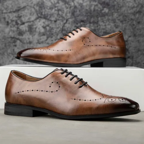 Vista 5 de Meijiana Zapatos formales Oxfords para hombre, zapatos casuales de negocios con cordones, zapatos de vestir de moda para hombres