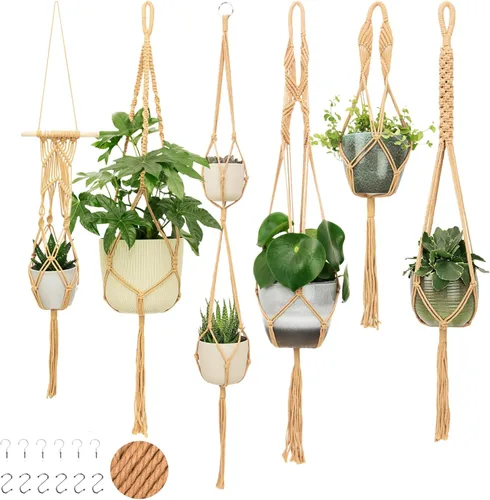 Vista 13 de Nook Theory Paquete de 4 Colgadores de Macramé para Plantas con 8 Ganchos - Macetas Colgantes para Plantas de Interior, Colgadores de Macramé Boho
