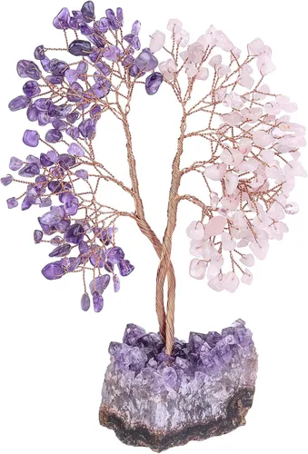 Vista 10 de mookaitedecor Árbol de cristal de aventurina verde natural y aguamarina con base de racimo de amatista, árbol del dinero de la vida adorno
