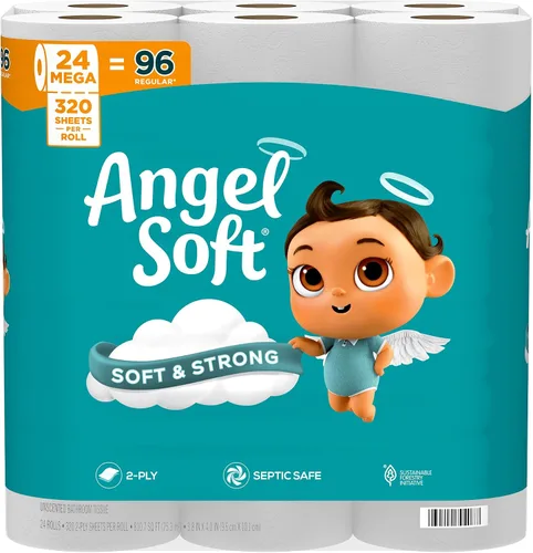 Vista 12 de Angel Soft Papel higiénico, 4 mega rollos = 16 rollos regulares, suave y resistente