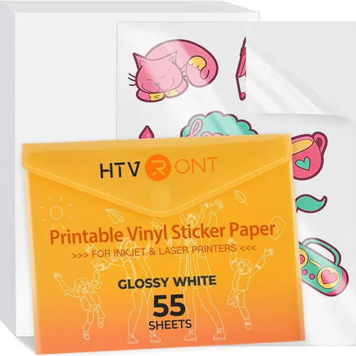 Vista 17 de HTVRONT Papel adhesivo de vinilo imprimible, 8.5 x 11 pulgadas, vinilo imprimible blanco brillante para impresora de inyección de tinta, 25 BLANCO