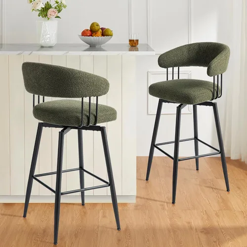 Vista 9 de Glitzhome Juego de 2 taburetes de bar giratorios de 31.5 pulgadas de altura de asiento, modernos taburetes de bar de tela verde cazador de mediados