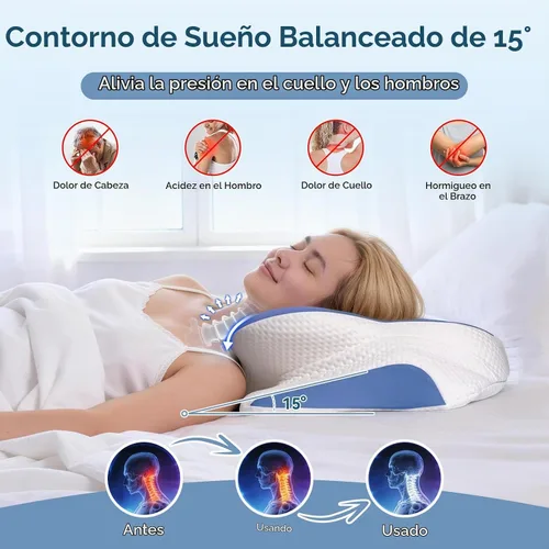 Vista 2 de Almohada cervical cervical para dormir, almohada ergonómica de contorno para dolor de cuello y hombros con funda de almohada, almohadas de espuma