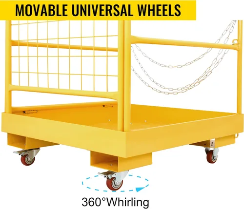 Vista 5 de Jaula de seguridad para carretilla elevadora de 36 x 36 pulgadas, cesta de elevación resistente con ruedas para trabajos aéreos, capacidad de 1200