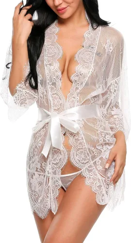 Vista 2 de Avidlove - Kimono de encaje para mujer, tipo babydoll, camisón de malla de lencería de talla S-5XL