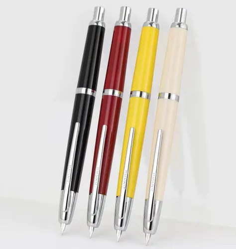 Vista 7 de Jinhao - Pluma estilográfica retráctil de 20 presiones, punta extrafina con juego de convertidor de tinta (clip negro blanco)