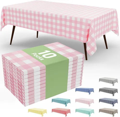 Vista 58 de Smiry Paquete de 3 Manteles Desechables de Cuadros Gingham Color Caqui - 54" x 72" Mantel de Plástico de Servicio Pesado, Cubiertas de Mesa