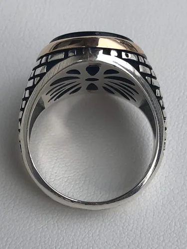 Vista 5 de Anillo de plata de ley 925 sólida para hombre, color ónix negro, talla 7-13, Metal, Ónix
