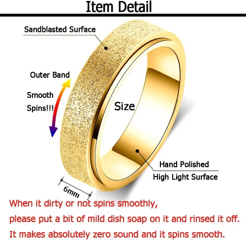 Vista 2 de Anillo antiestrés de titanio, de acero inoxidable para la ansiedad, tamaño 6-12, ancho 6 mm, 5 colores, para mujeres y hombres oro rosa, arco iris
