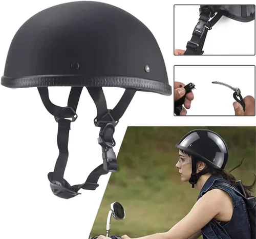 Vista 4 de Casco retro para jóvenes y adultos, casco clásico, medio casco, casco de motocicleta de perfil bajo, casco abierto para hombres y mujeres, aprobado