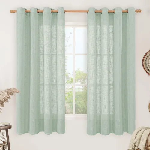 Vista 111 de LAMIT Cortinas de lino marrón caramelo para sala de estar, 84 pulgadas, de lino sintético, texturizado, filtrante de luz, paneles de privacidad