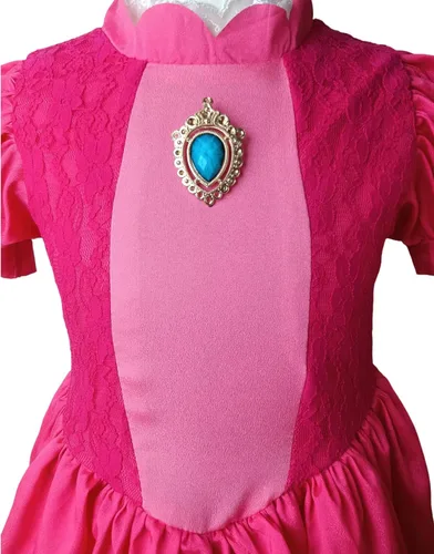 Vista 4 de Xefenki Disfraz de princesa melocotón para niñas, vestido de princesa melocotón con accesorios corona y aretes