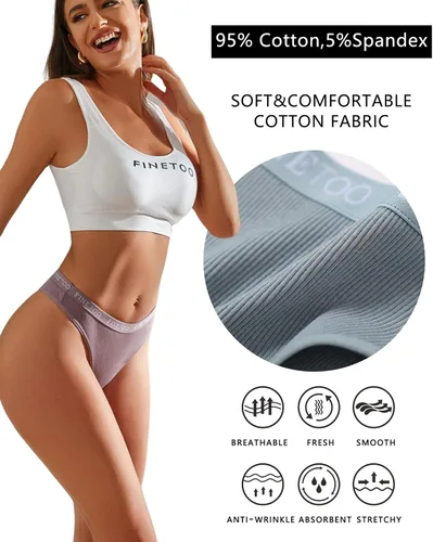 Vista 5 de FINETOO Tangas de algodón para mujer, transpirables, elásticas, hipster, sexy, de cintura alta, ropa interior S-XL