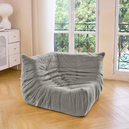 Vista 18 de N&V Fireside - Silla esquinera sin brazos, sofá de piso de pana suave de alta calidad, sofá de espuma para sala de estar, dormitorio y oficina Beige