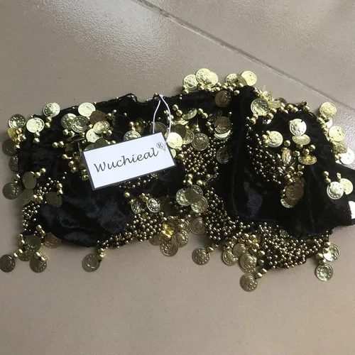 Vista 5 de Wuchieal Bufanda de cadera para mujer con monedas de oro, falda envolvente ruidosa
