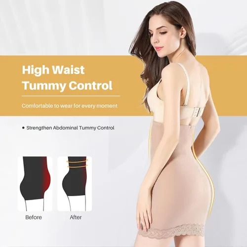 Vista 5 de Medios deslizamientos de encaje para mujer debajo de los vestidos cintura alta control de abdomen por encima de la rodilla media falda moldeadora