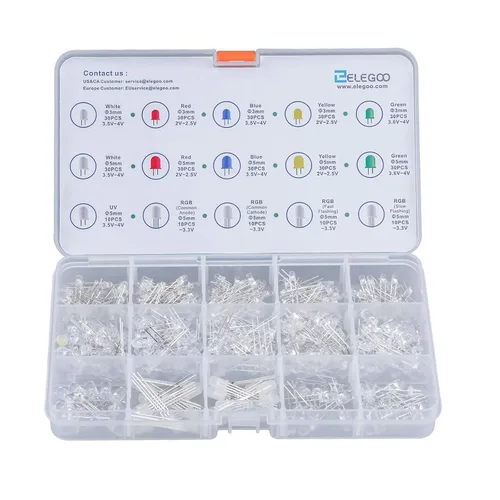 Vista 2 de Elegoo kit de led surtidos transparentes y difusos de 3mm y 5mm, US-EL-CP-010, 0.15watts