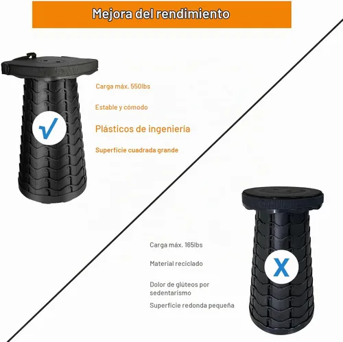 Vista 6 de Taburete plegable para acampar con cojín de asiento y bolsa de nailon, taburete telescópico portátil cuadrado, taburete plegable ligero y resistente