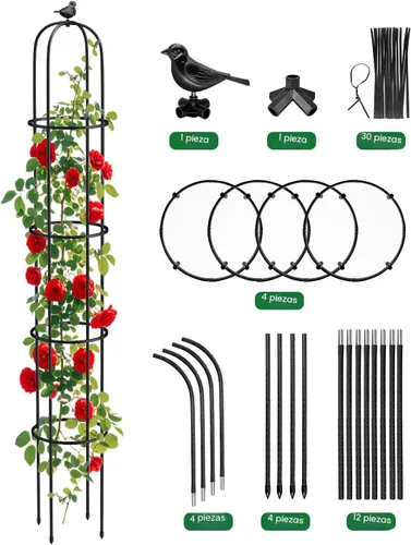 Vista 6 de Enrejado de obelisco de jardín de 6.2 pies para plantas trepadoras, tubo de metal inoxidable con revestimiento de plástico resistente, para jardín