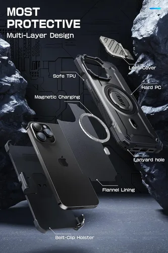 Vista 8 de SUPCASE Funda para iPhone 14 Pro Max con Cubierta de Cámara y Soporte (UB Mag XT), [Compatible con MagSafe] [Clip de Cinturón Integrado] Funda